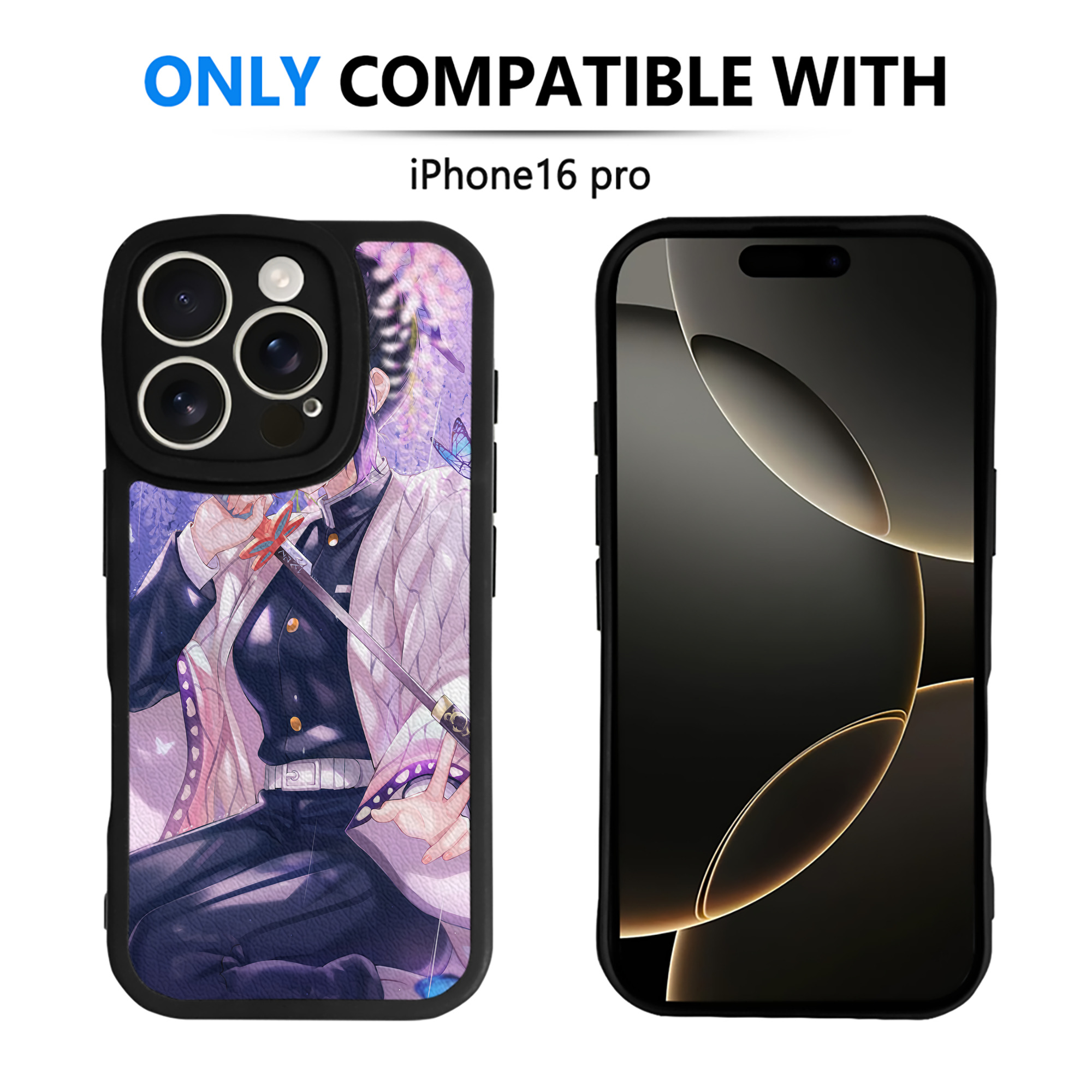 （画像用） 鬼滅の刃（きめつのやいば）蟲柱-胡蝶 しのぶ／こちょう しのぶ Kochou Shinobu 【iPhone 16シリーズ対応】シリコンスマホケース（レザー調） 材質：シリコン